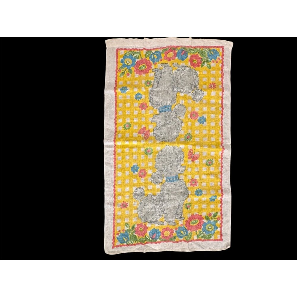 Vintage Linen Tea/Dish/Hand Towel Poodle Floral Design